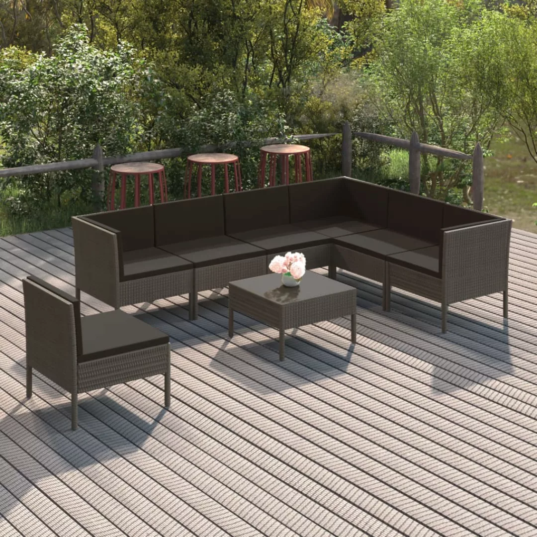 8-tlg. Garten-lounge-set Mit Auflagen Poly Rattan Grau günstig online kaufen