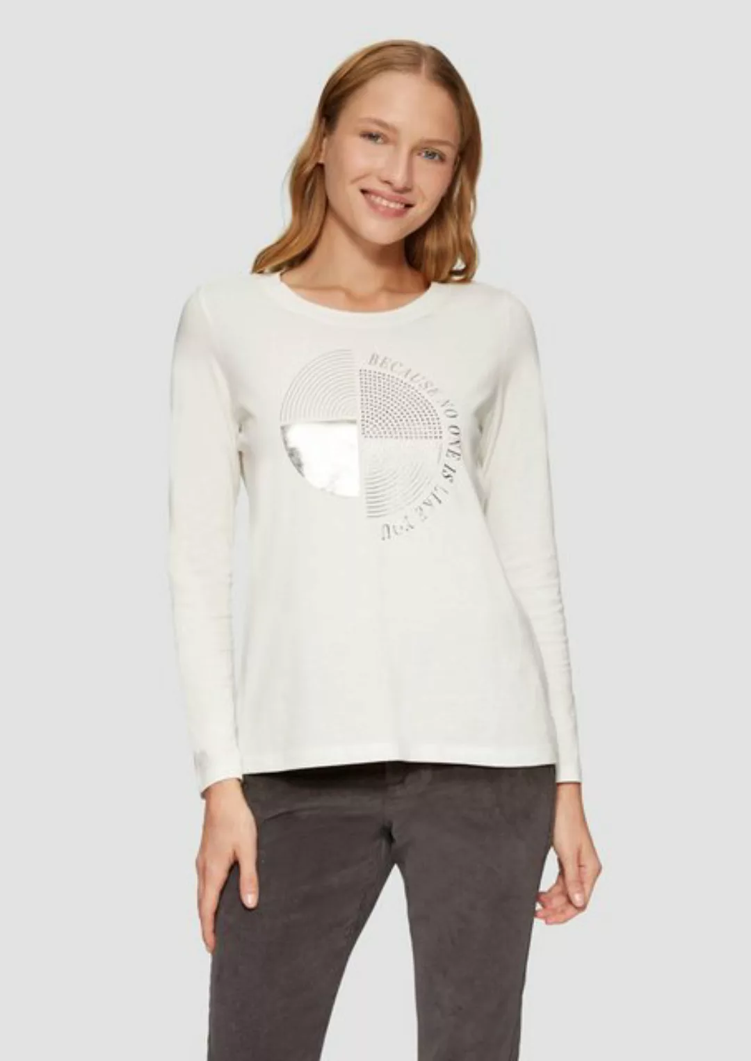 s.Oliver Langarmshirt Longsleeve mit Metallic-Print und Schmucksteinen Stra günstig online kaufen