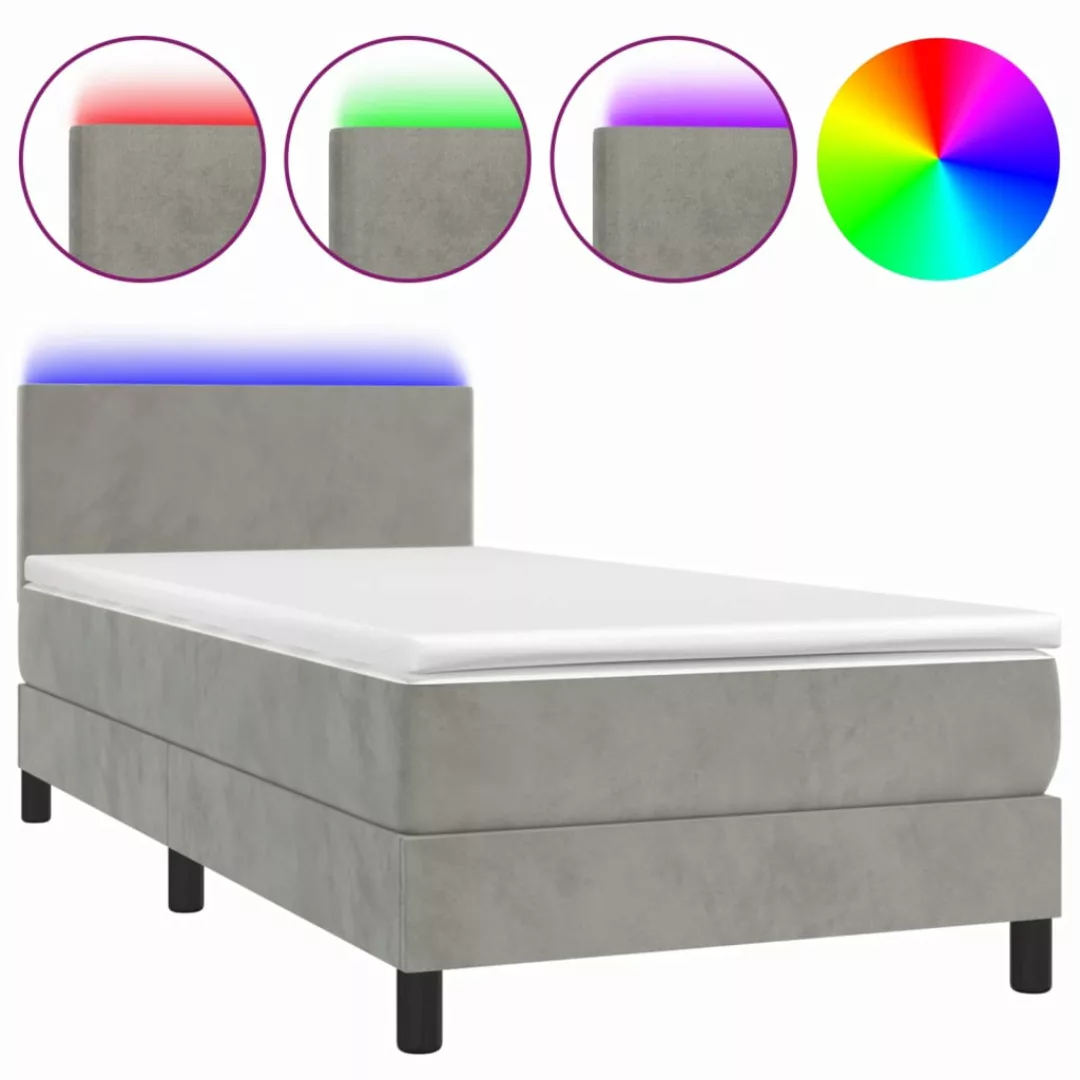 Vidaxl Boxspringbett Mit Matratze & Led Hellgrau 100x200 Cm Samt günstig online kaufen