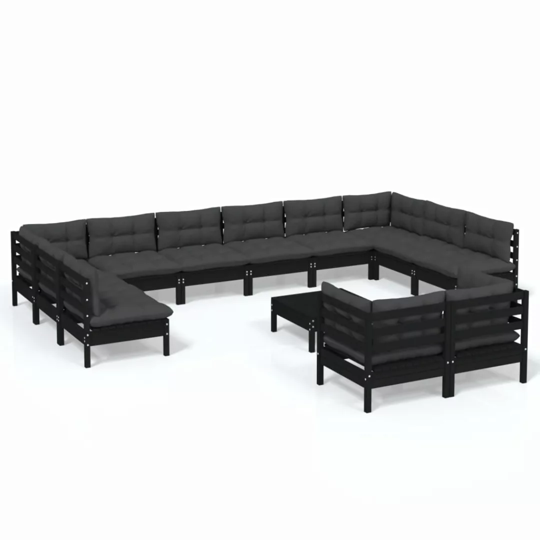 13-tlg. Garten-lounge-set Mit Kissen Schwarz Kiefernholz günstig online kaufen