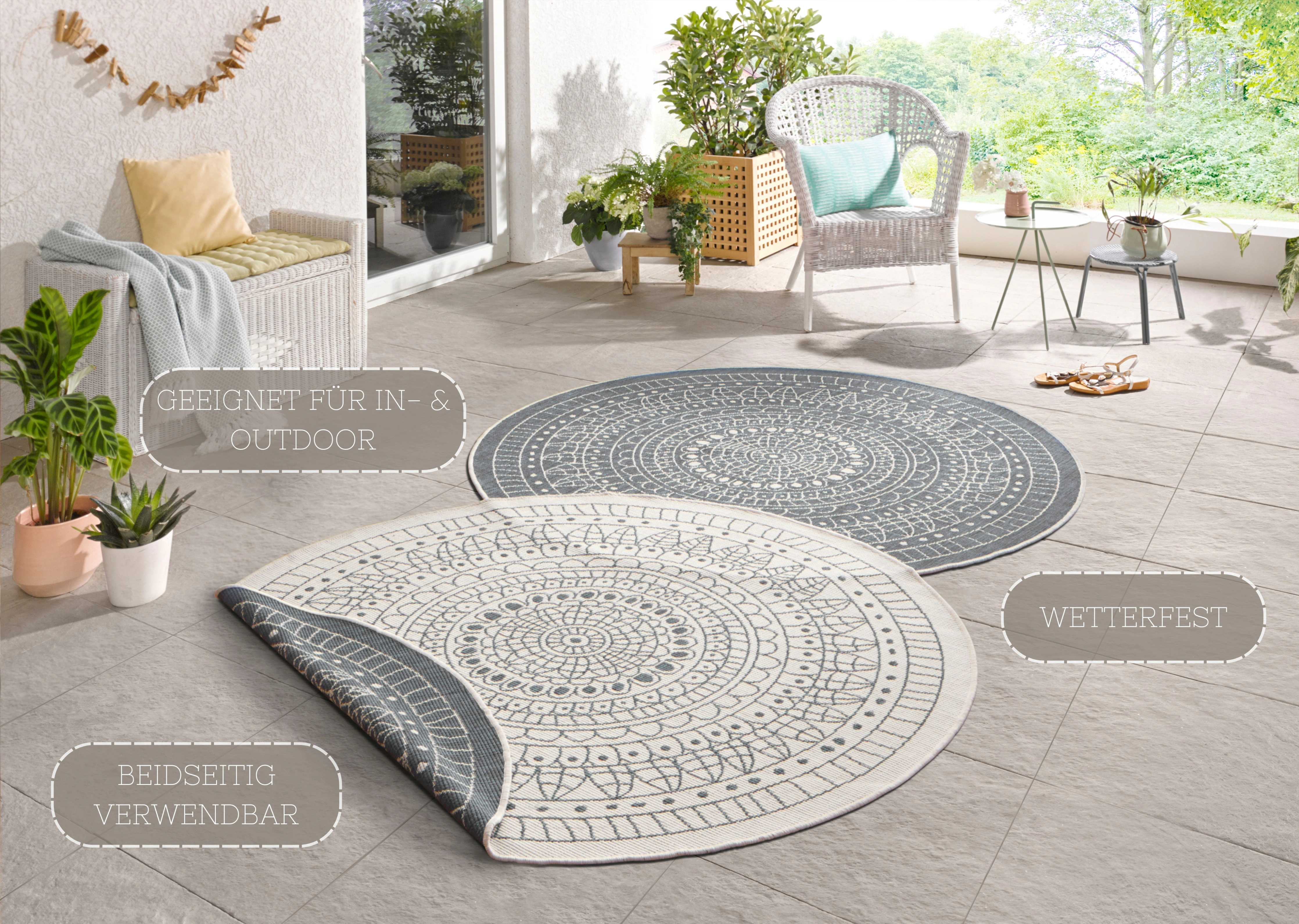 NORTHRUGS Teppich »Porto Wendeteppich«, rund, In-& Outdoor, Wetterfest, Bal günstig online kaufen