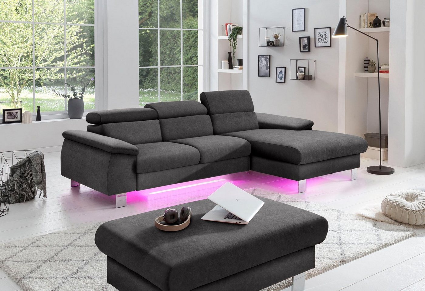 COTTA Ecksofa Komaris, Ecksofa, wahlweise mit RGB-LED-Beleuchtung und Bettf günstig online kaufen