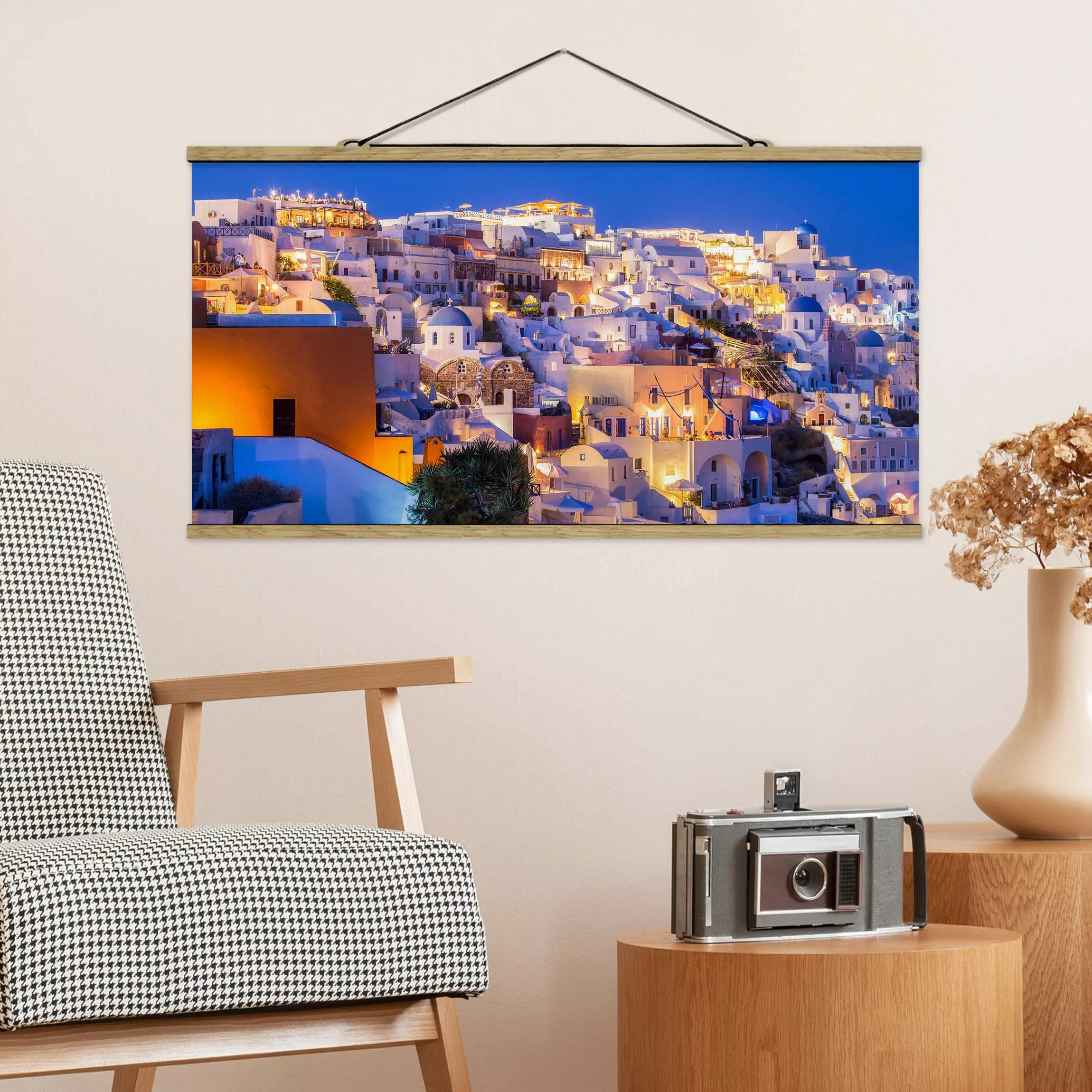 Stoffbild mit Posterleisten Santorini at night günstig online kaufen