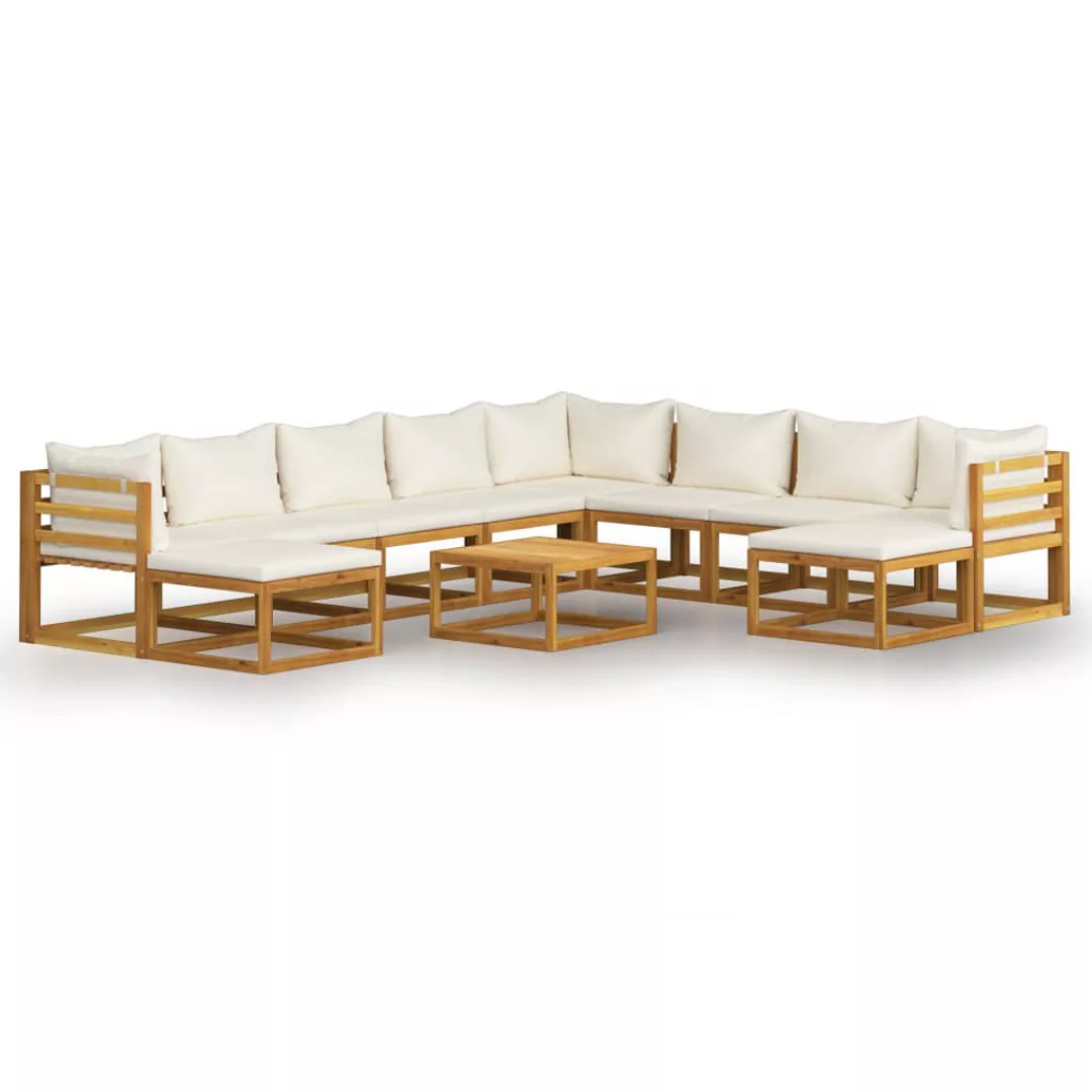 11-tlg. Garten-lounge-set Mit Auflagen Creme Massivholz Akazie günstig online kaufen