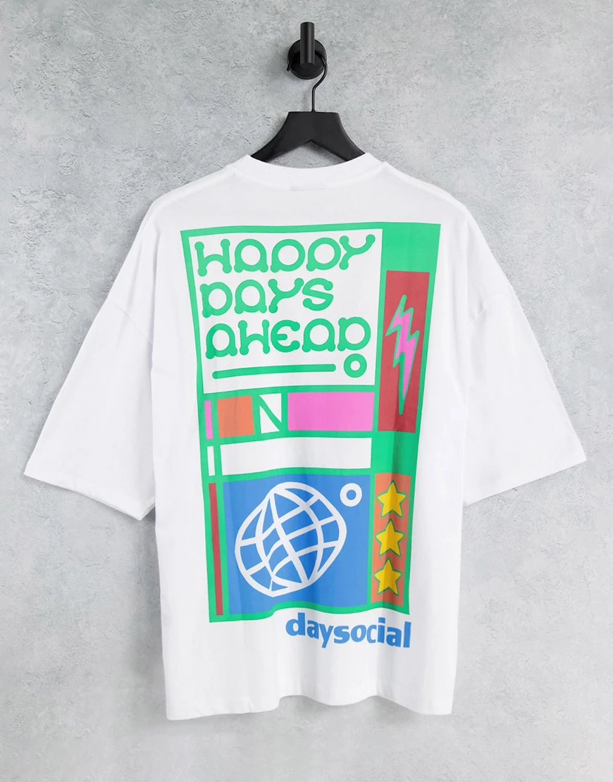 ASOS Daysocial – Oversize-T-Shirt in Weiß mit großem Schaum-Grafikprint günstig online kaufen