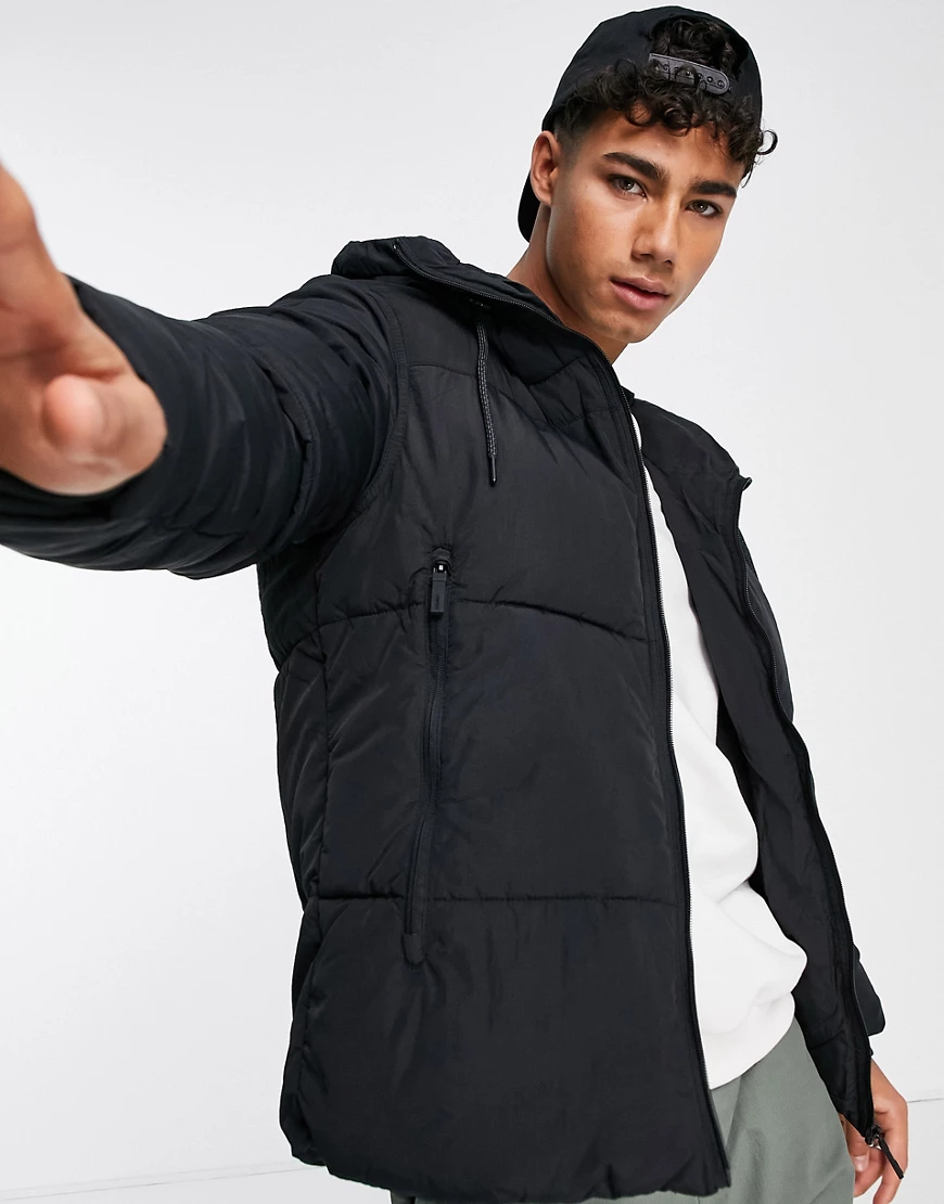 Only & Sons – Wattierte Jacke mit Kapuze in Schwarz günstig online kaufen