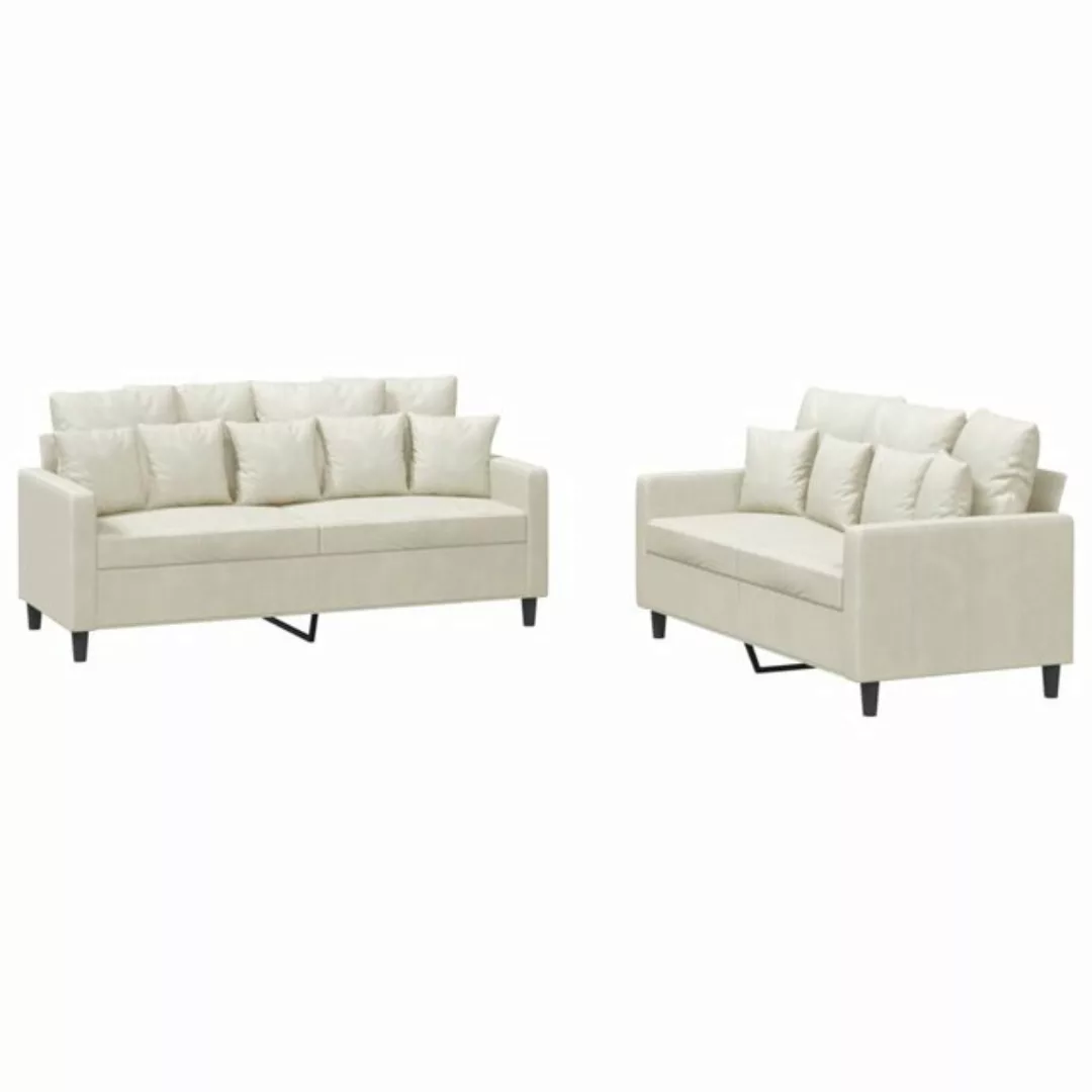 vidaXL Sofa Sofagarnitur Set mit Kissen Samt, 2-tlg., Creme günstig online kaufen