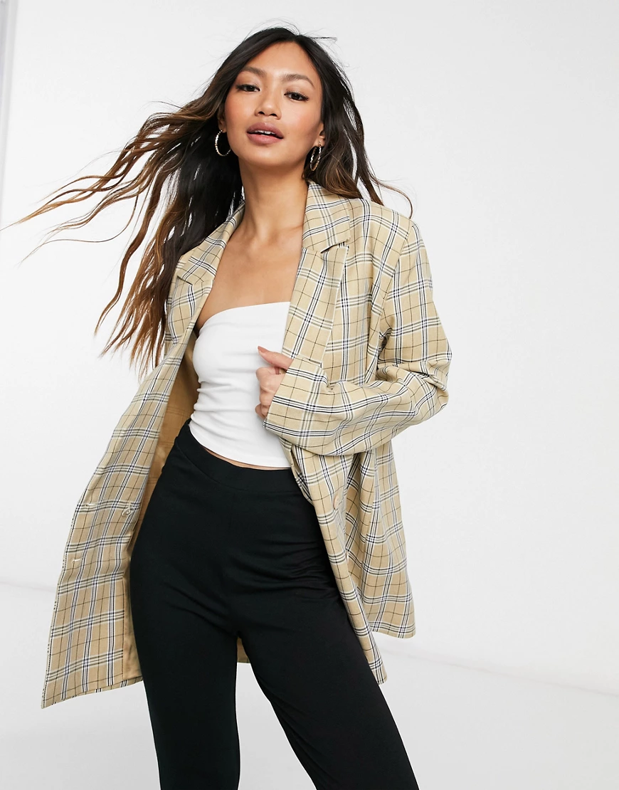 Urban Threads – Zweireihiger Oversize-Blazer in neutralem Farbton, Kombitei günstig online kaufen