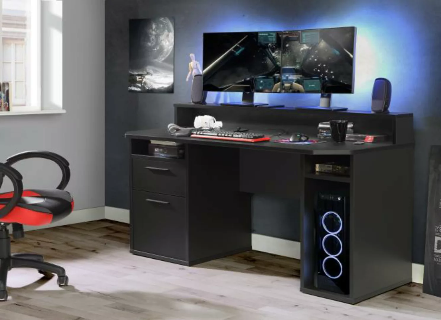 Gamer Tisch PC Schreibtisch Schwarz 160 cm TEZAUR günstig online kaufen