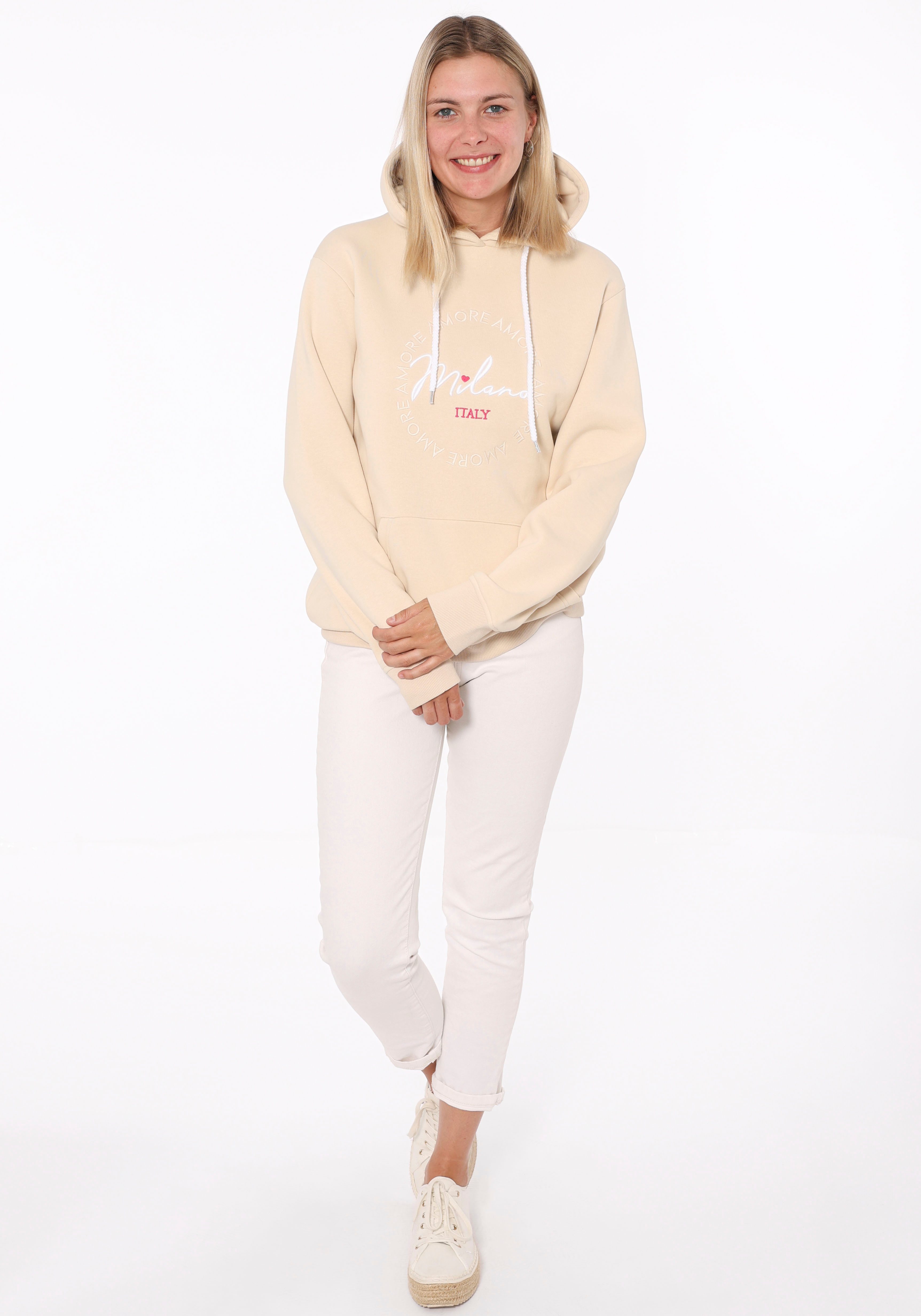 Zwillingsherz Hoodie Kapuze, Stickerei, Langarm, Kordelzug, günstig online kaufen