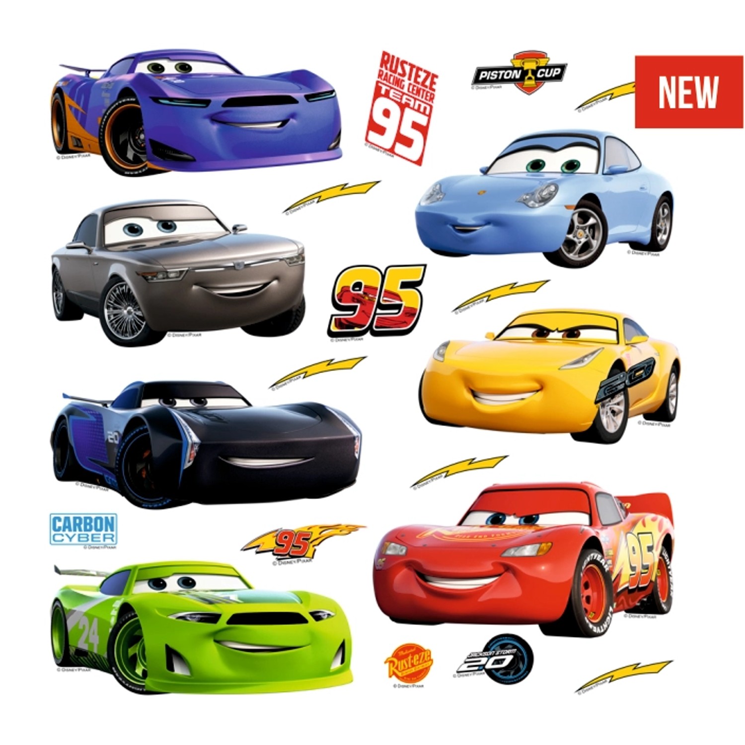 Disney Wandtattoo Cars Blau Rot Gelb und Grün 30 x 30 cm 600230 günstig online kaufen