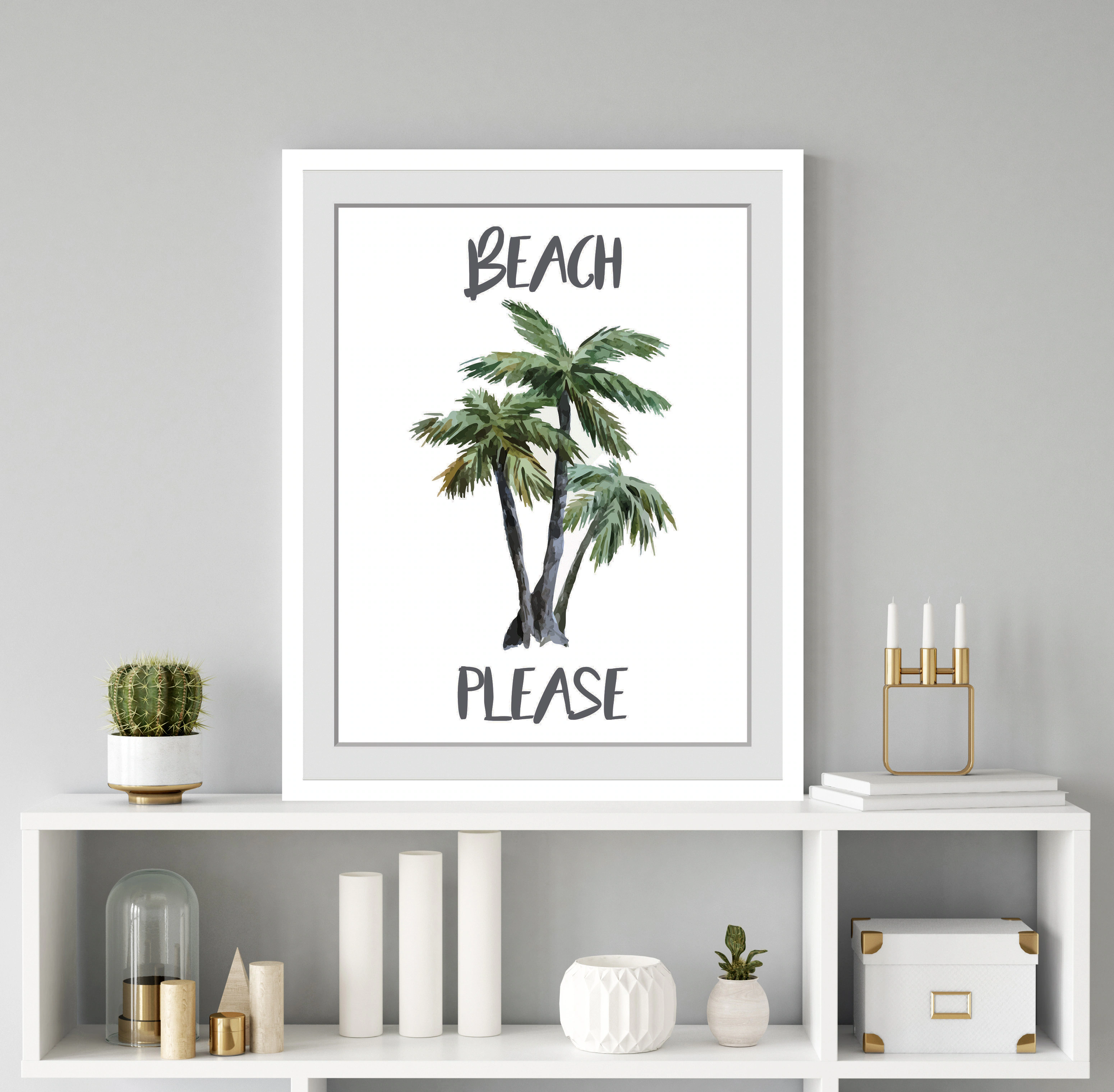 queence Bild "BEACH PLEASE", Palmen, gerahmt, Schriftzug, Palmen günstig online kaufen