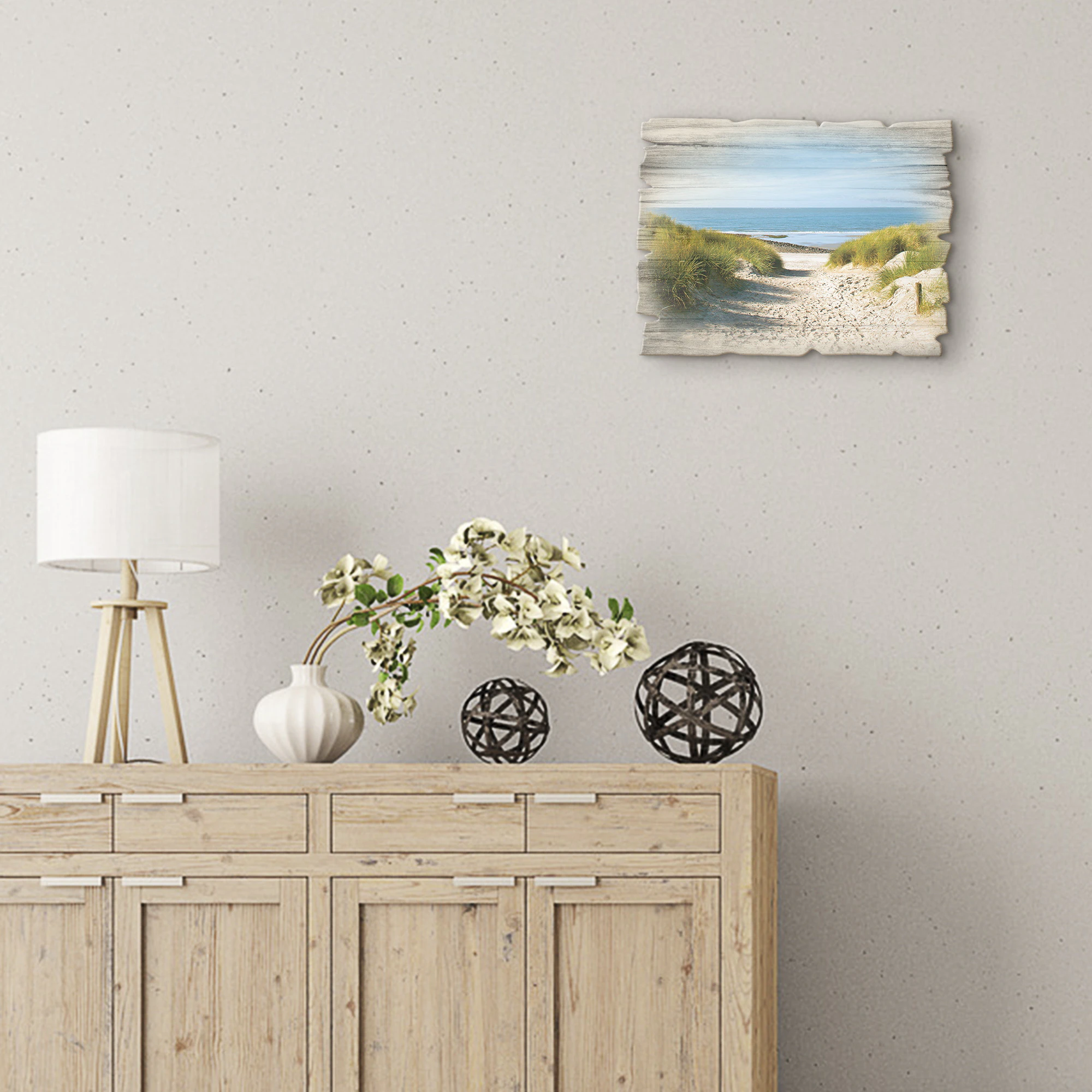 Artland Holzbild »Strand mit Sanddünen und Weg zur See«, Strand, (1 St.) günstig online kaufen