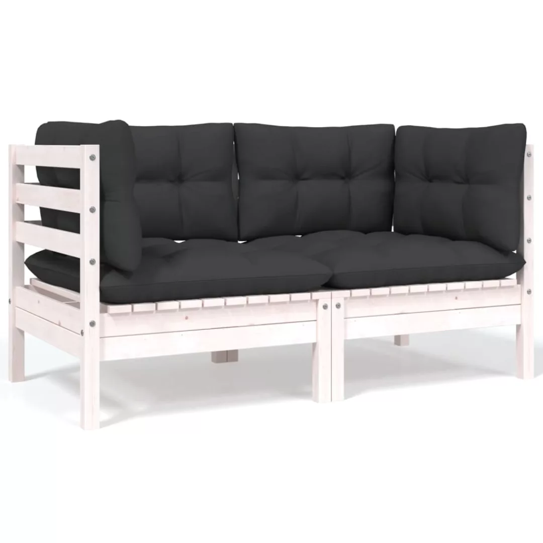 2-sitzer-gartensofa Mit Kissen Weiß Massivholz Kiefer günstig online kaufen