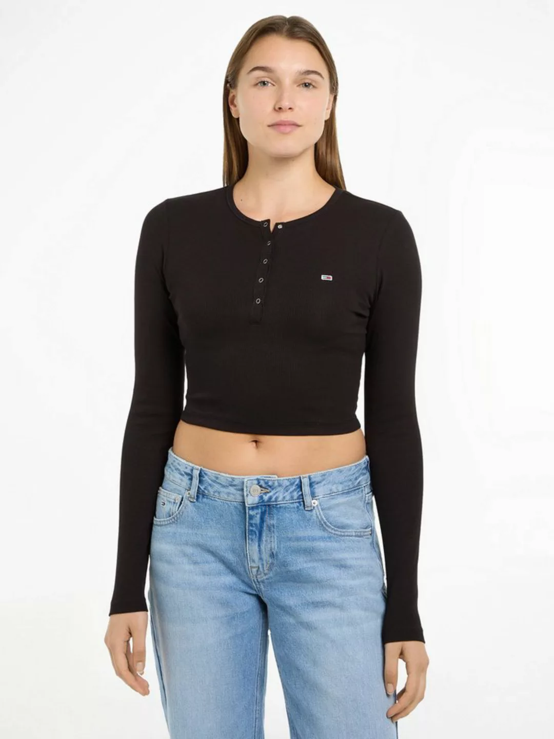 Tommy Jeans Langarmshirt TJW CRP HENLEY TOP LS in modischer Cropped Form günstig online kaufen