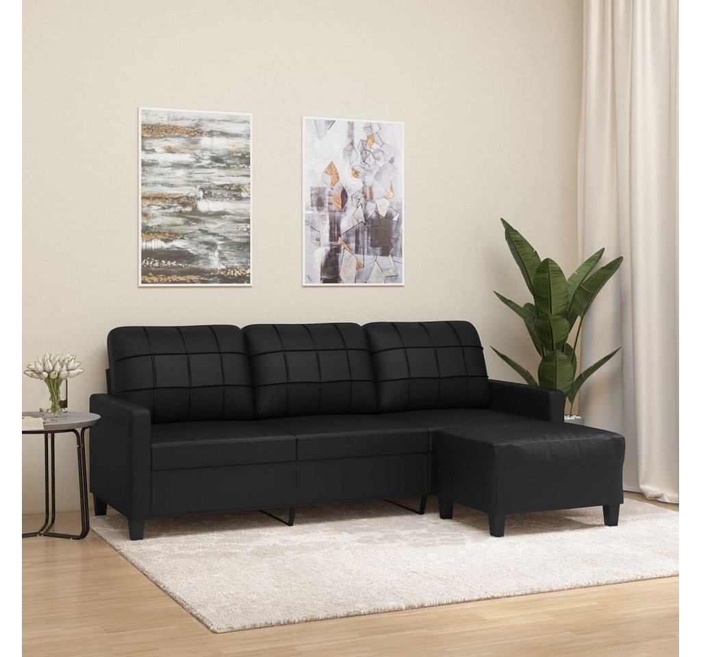 vidaXL Sofa 3-Sitzer Sofa mit Hocker Kunstleder, Schwarz günstig online kaufen