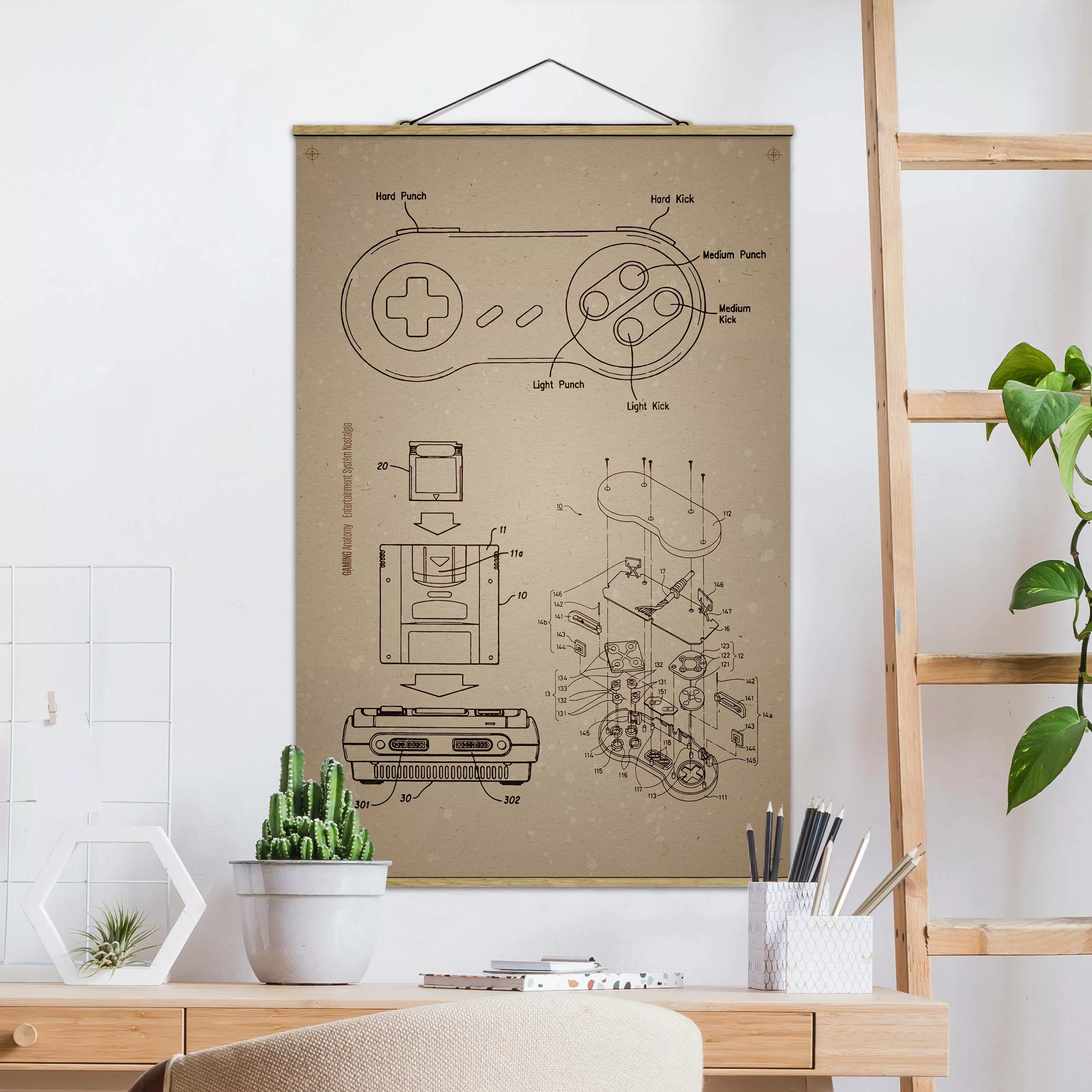 Stoffbild mit Posterleisten Vintage Anleitung Gaming II günstig online kaufen