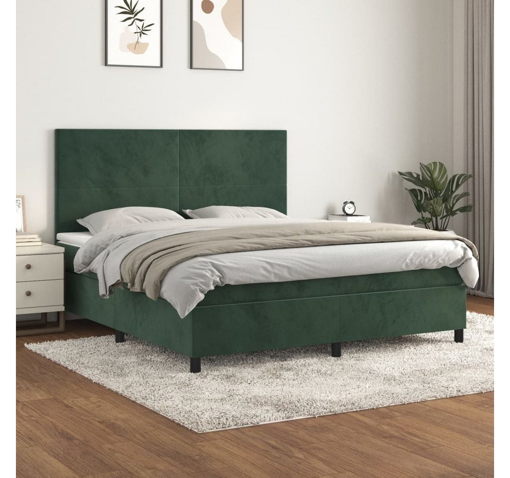 vidaXL Boxspringbett Boxspringbett mit Matratze Dunkelgrün 160x200 cm Samt günstig online kaufen