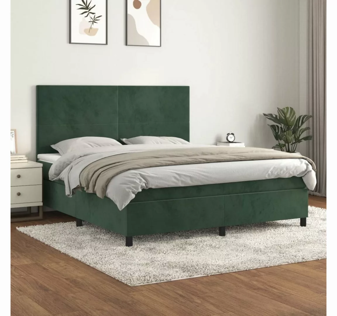 vidaXL Boxspringbett Boxspringbett mit Matratze Dunkelgrün 160x200 cm Samt günstig online kaufen