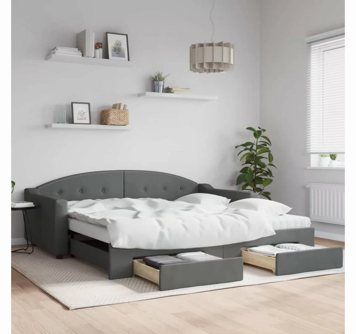 furnicato Bett Tagesbett Ausziehbar mit Schubladen Dunkelgrau 100x200 cm St günstig online kaufen