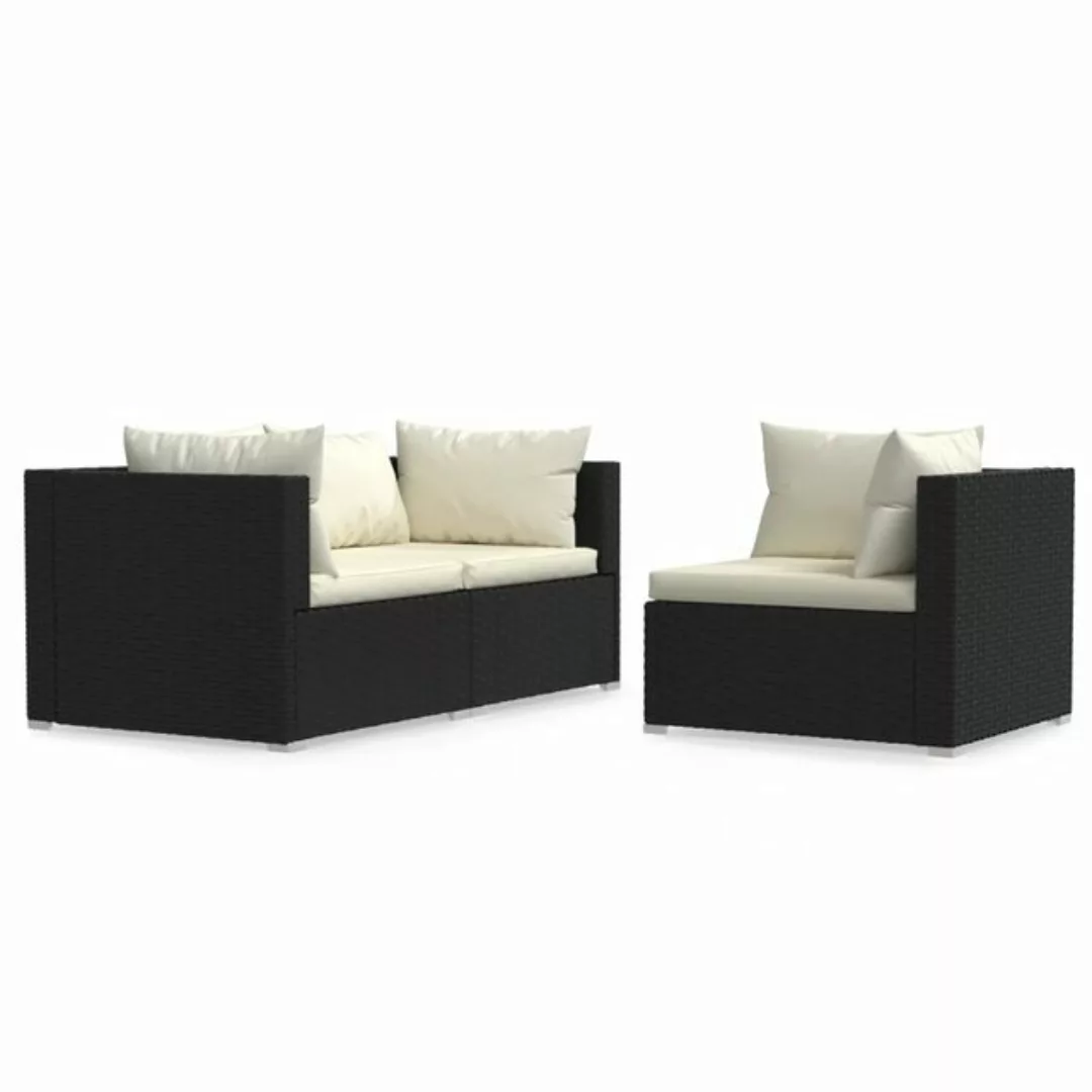 Vidaxl 3-tlg. Garten-lounge-set Mit Auflagen Schwarz Poly Rattan günstig online kaufen