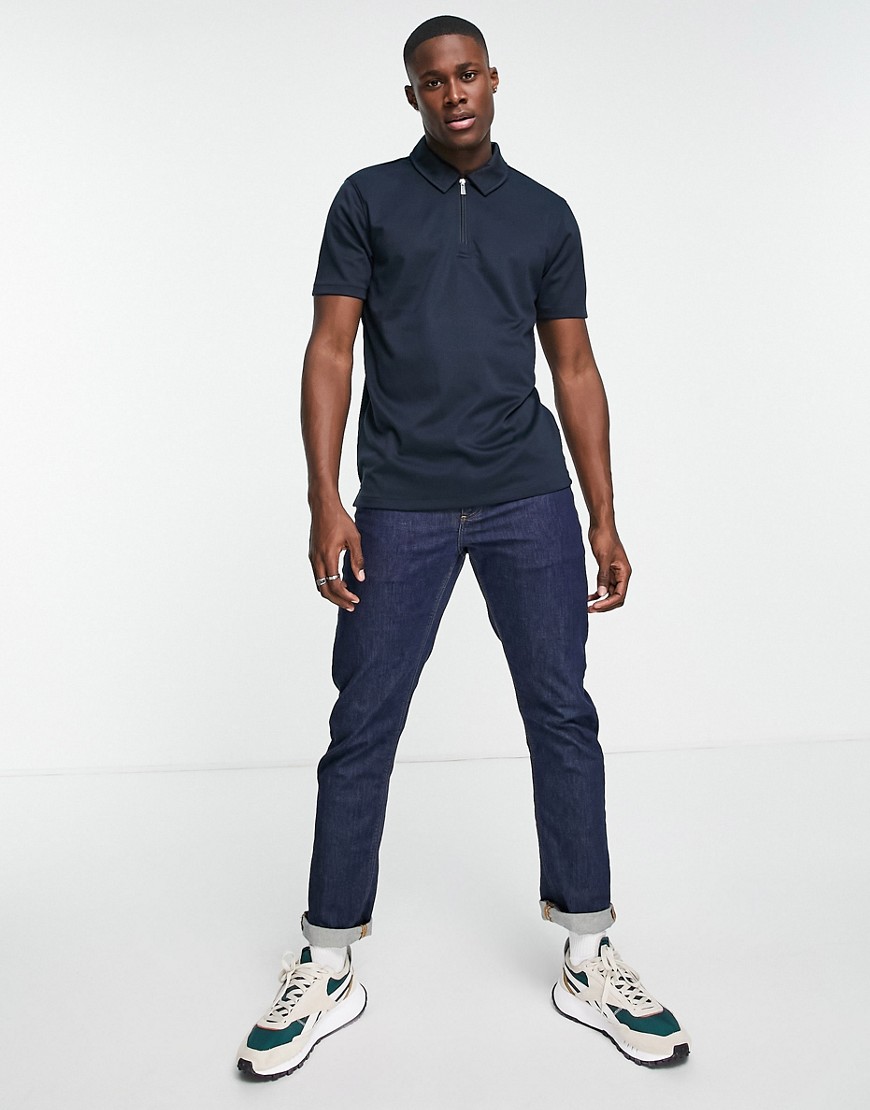 Only & Sons – Polohemd in Navy mit kurzem Reißverschluss-Marineblau günstig online kaufen
