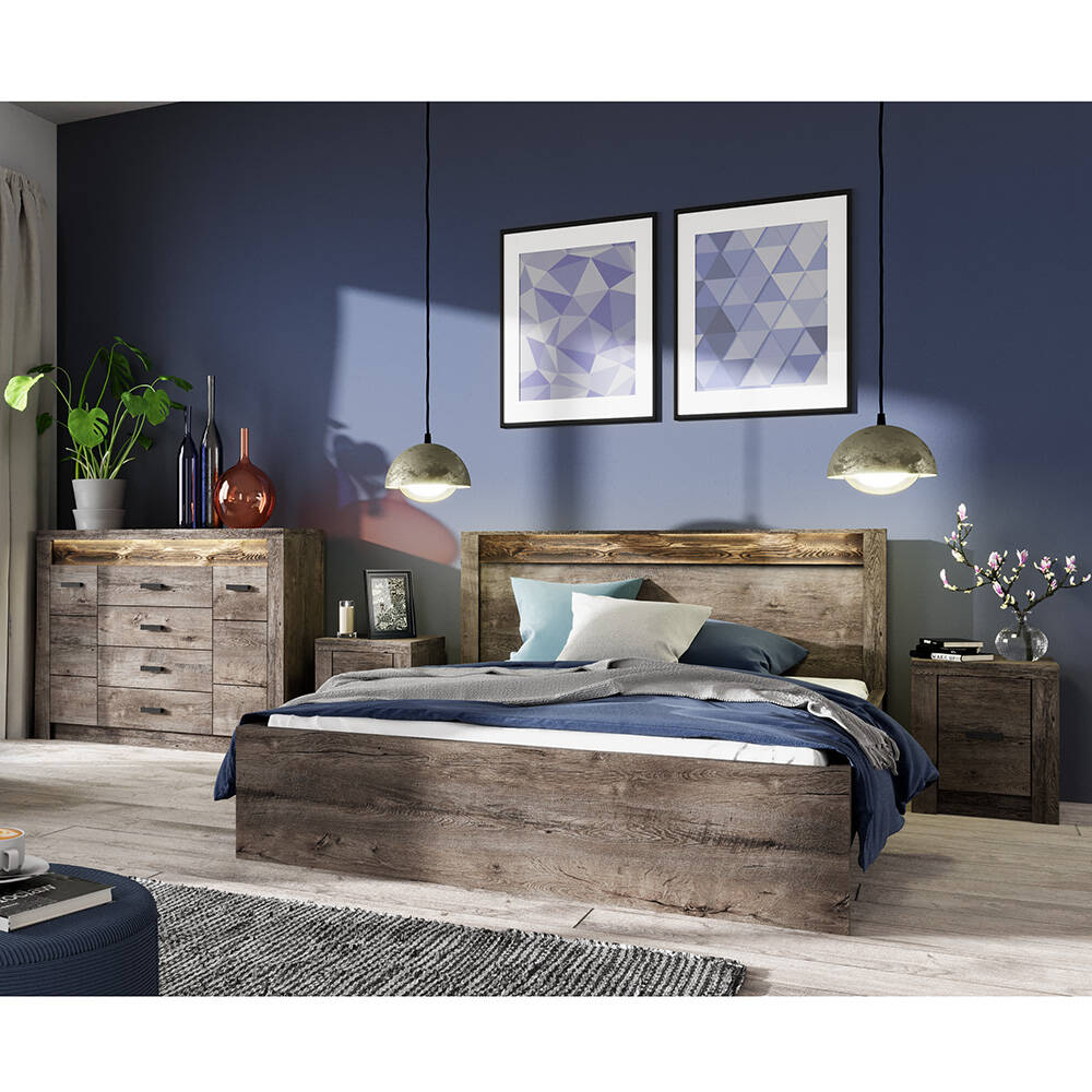 Schlafzimmer Komplettset 4-teilig mit Bett 160x200 cm modern in Esche dunke günstig online kaufen