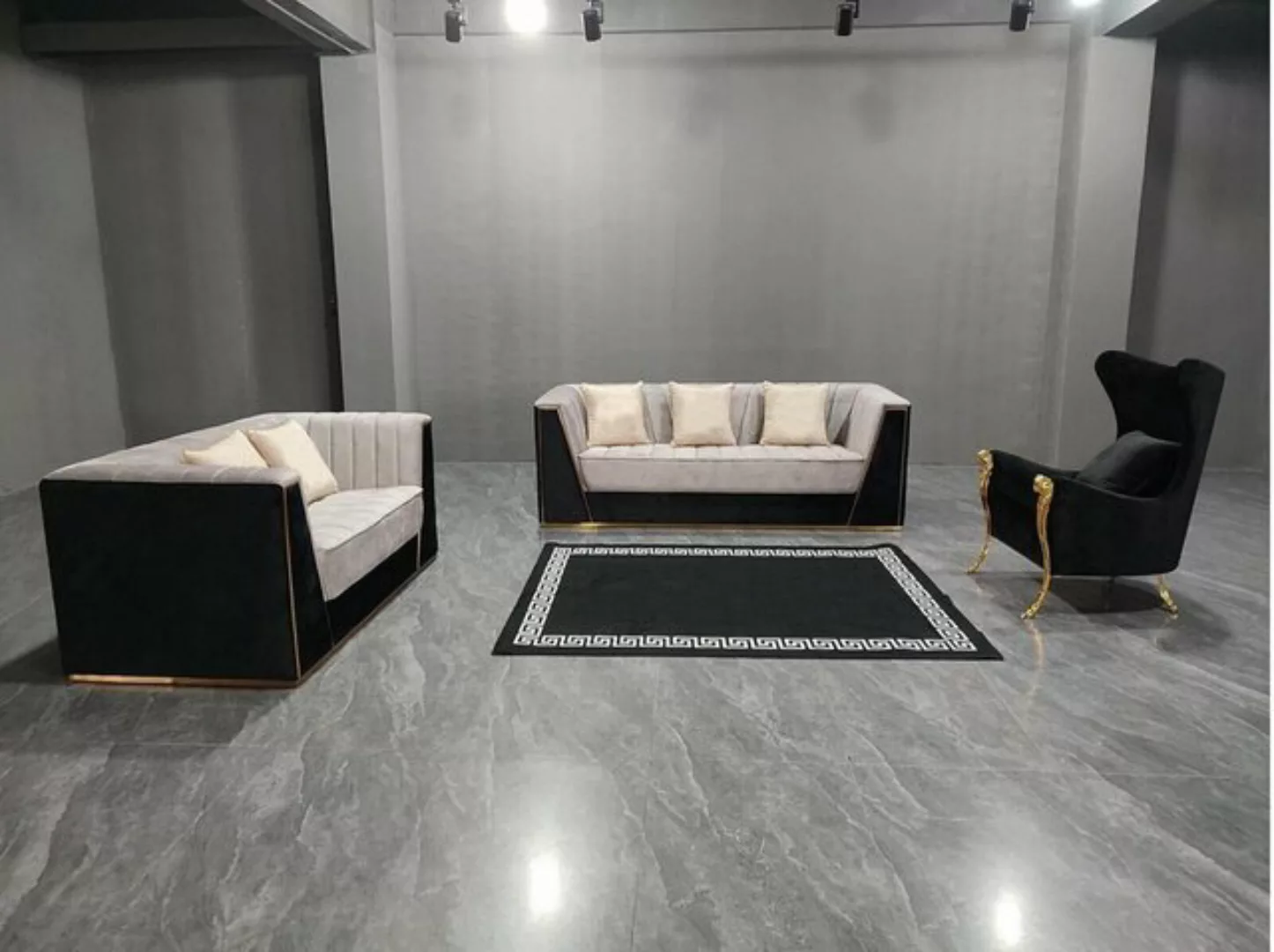 JVmoebel Sofa Moderne schwarz-beige Luxus Sofagarnitur 3+2+1 Sitzer 3tlg. N günstig online kaufen