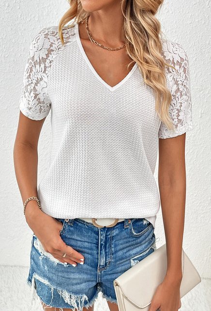 CHENIN Kurzarmbluse Shirt Damen Sommer Kurzarm Oberteile V-Ausschnitt (Somm günstig online kaufen