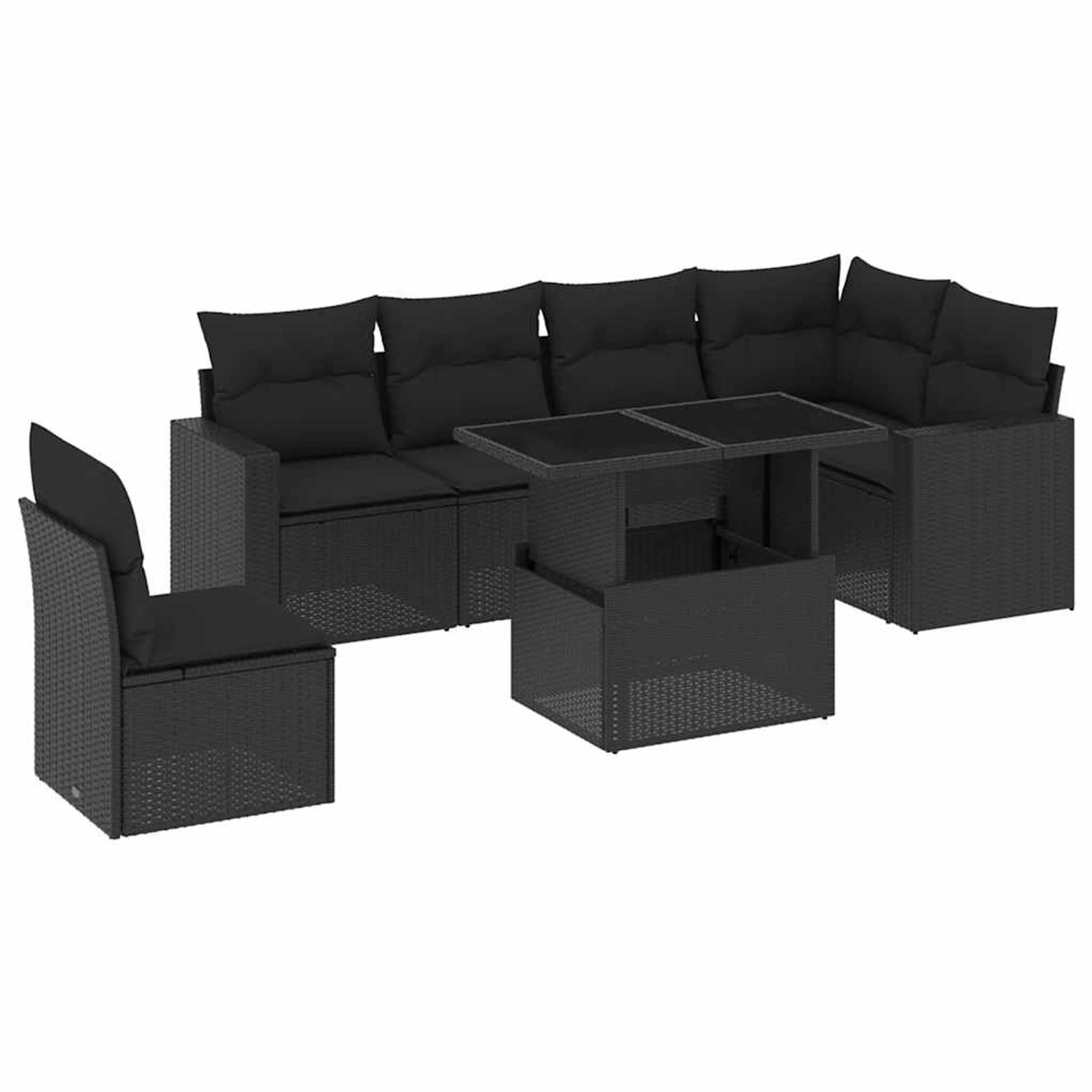vidaXL 7-Tlg Garten-Sofagarnitur mit Kissen Schwarz Poly Rattan 3267305 günstig online kaufen