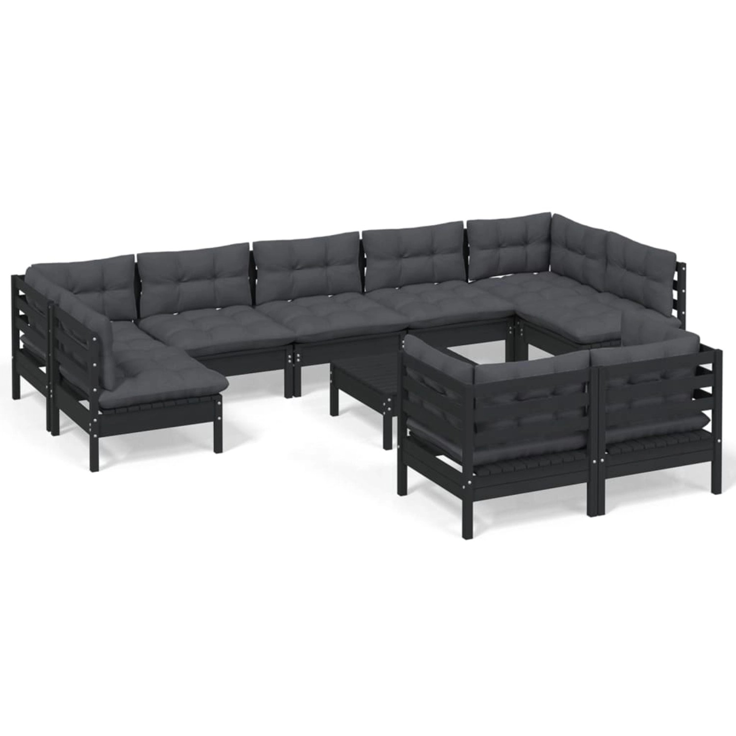 10-tlg. Garten-lounge-set Mit Kissen Schwarz Massivholz Kiefer günstig online kaufen