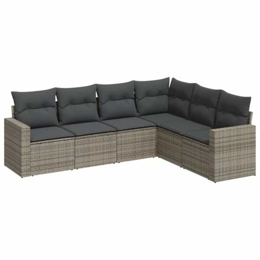 vidaXL Sofaelement 6-tlg. Garten-Sofagarnitur mit Kissen Grau Poly Rattan ( günstig online kaufen