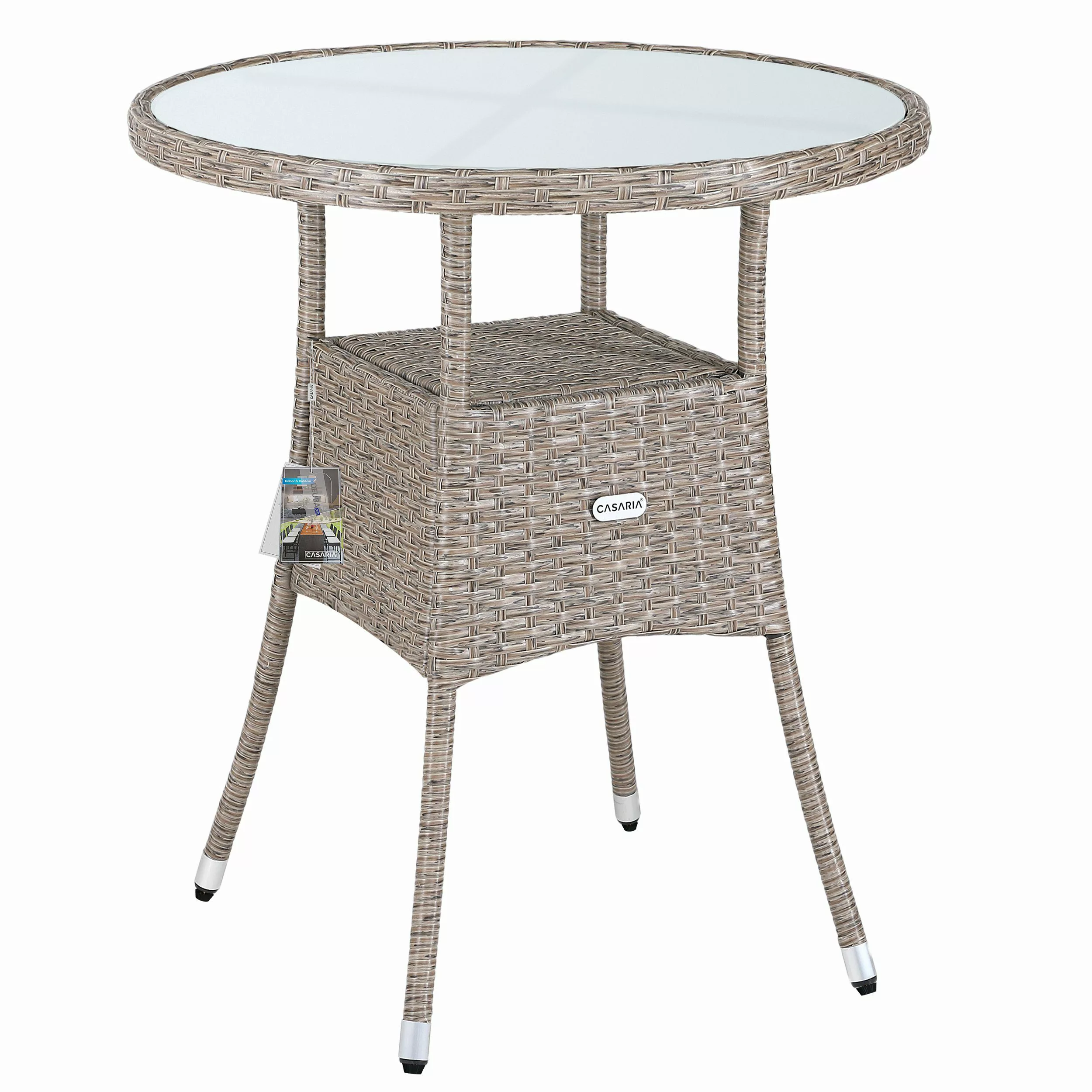 Casaria Gartentisch, Polyrattan Rund Glas Höhenverstellbar günstig online kaufen