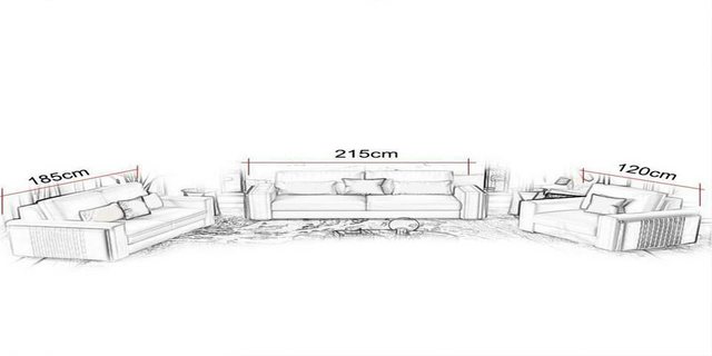 Xlmoebel Sofa Sofa-Sitzgruppe 3+2+1 Set Kaffeetisch Design Sofas Ledercouch günstig online kaufen