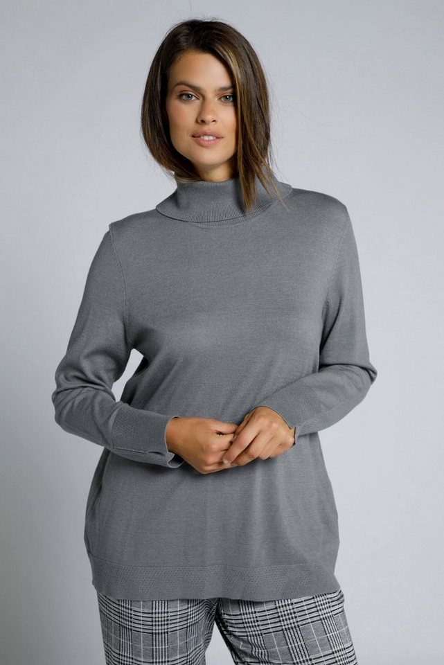 Ulla Popken Strickpullover Rollkragenpullover breite Rippbündchen Langarm günstig online kaufen