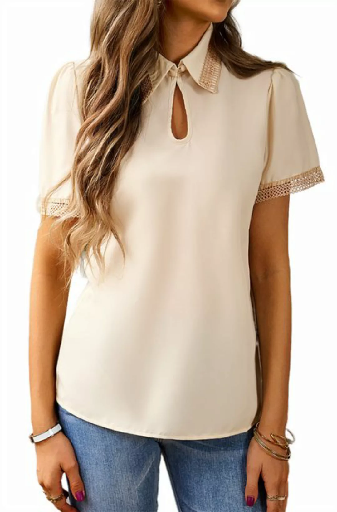ZWY Kurzarmbluse Elegantes Damenhemd mit kurzen Ärmeln, schlichtes Revershe günstig online kaufen