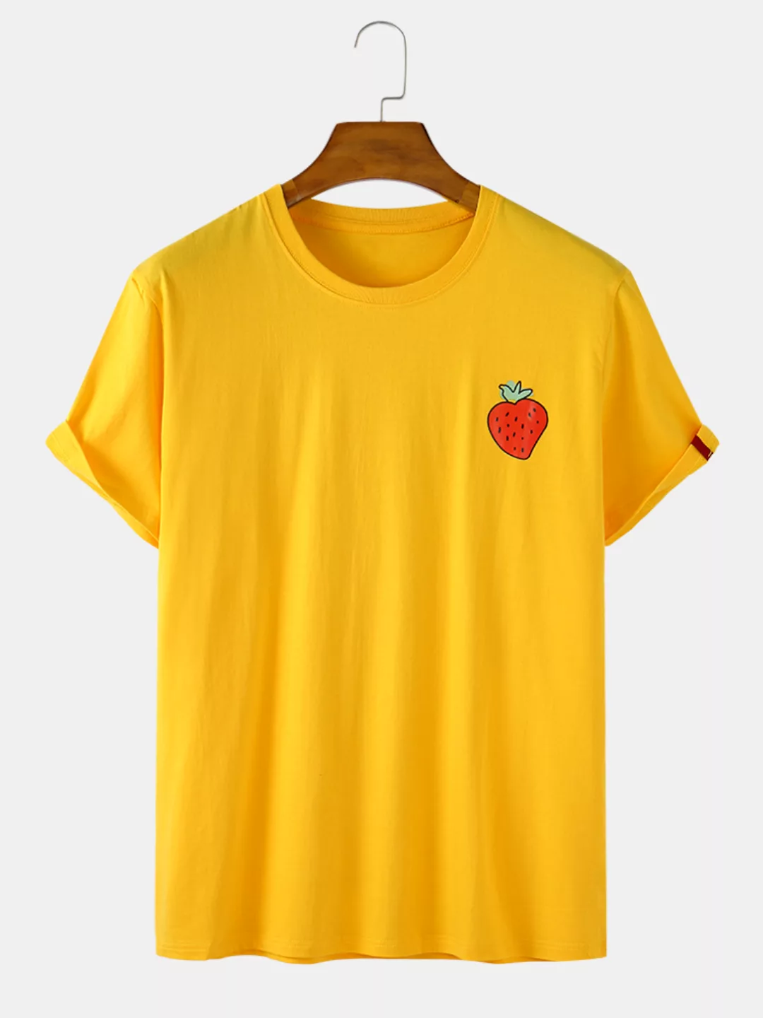 Herren Baumwolle Erdbeer Print einfarbig lässig lose O-Ausschnitt T-Shirts günstig online kaufen