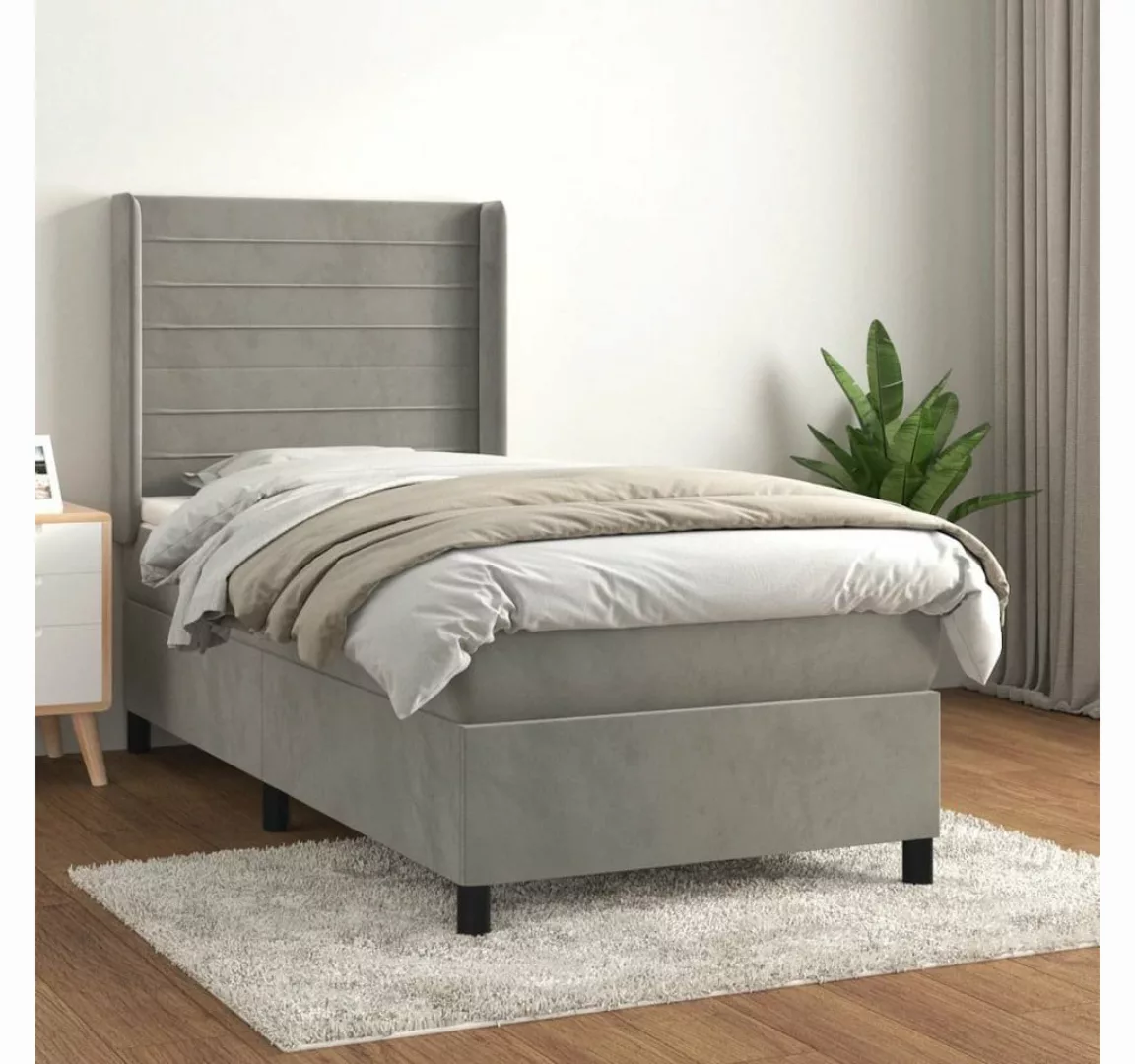 furnicato Bett Boxspringbett mit Matratze Hellgrau 80x200 cm Samt günstig online kaufen