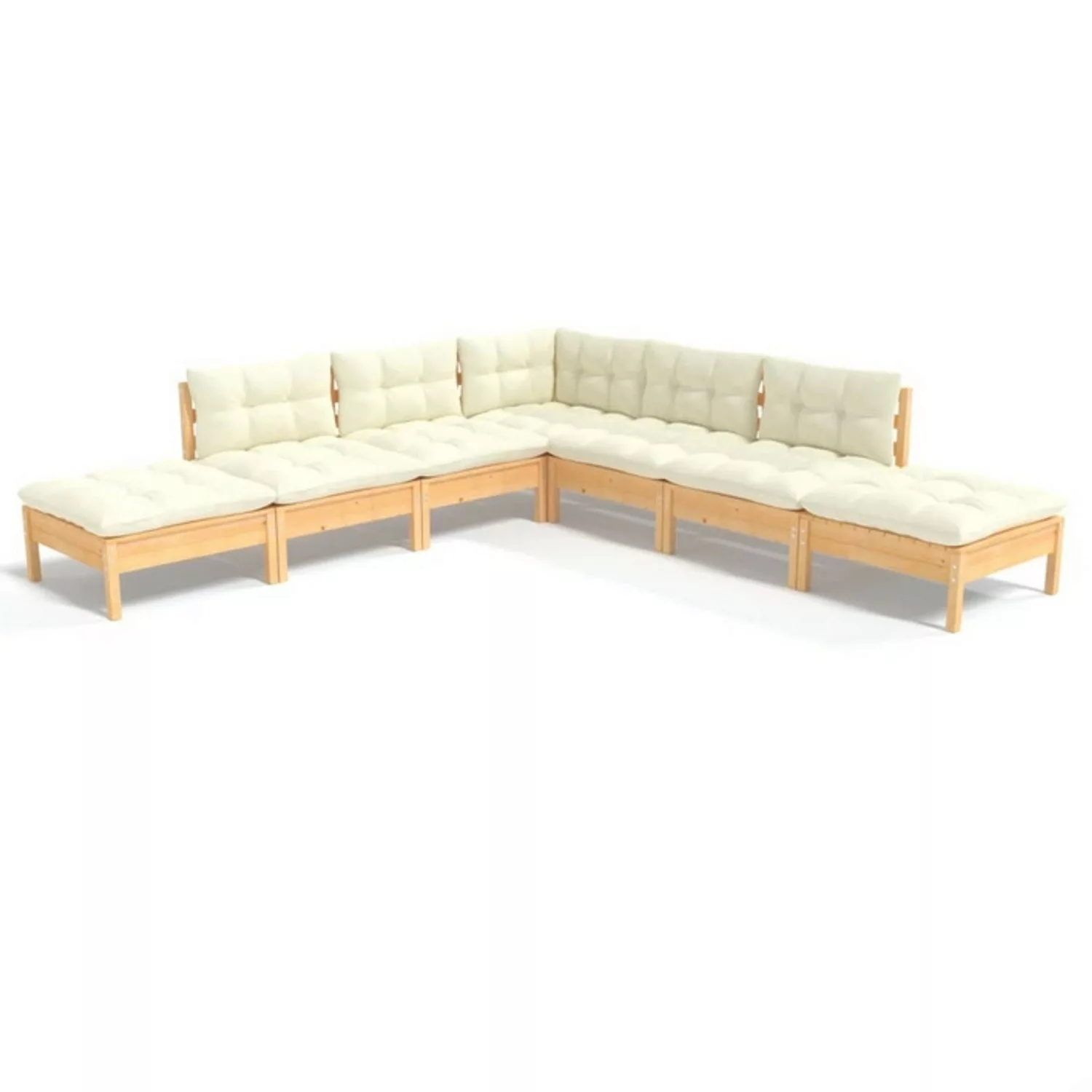 vidaXL 7-tlg Garten-Lounge-Set mit Creme Kissen Kiefernholz Modell 5 günstig online kaufen