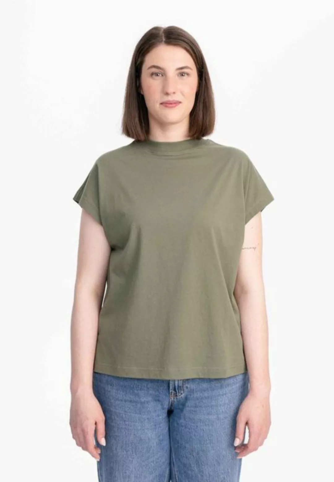 MELA Kurzarmshirt Damen T-Shirt MADHU Fein gerippter Kragen günstig online kaufen