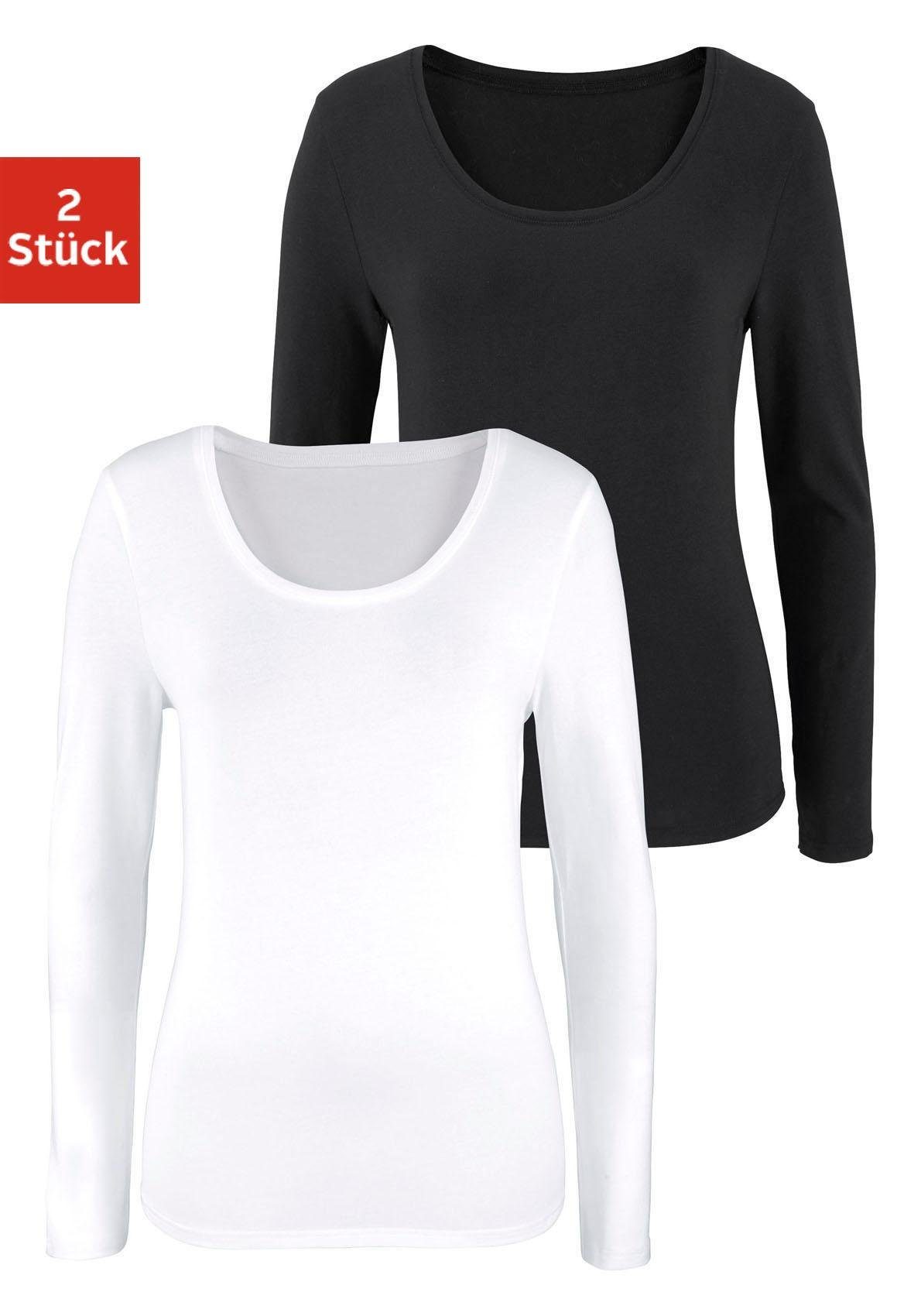 Vivance Langarmshirt "aus elastischer Baumwoll-Qualität", (2er-Pack) günstig online kaufen