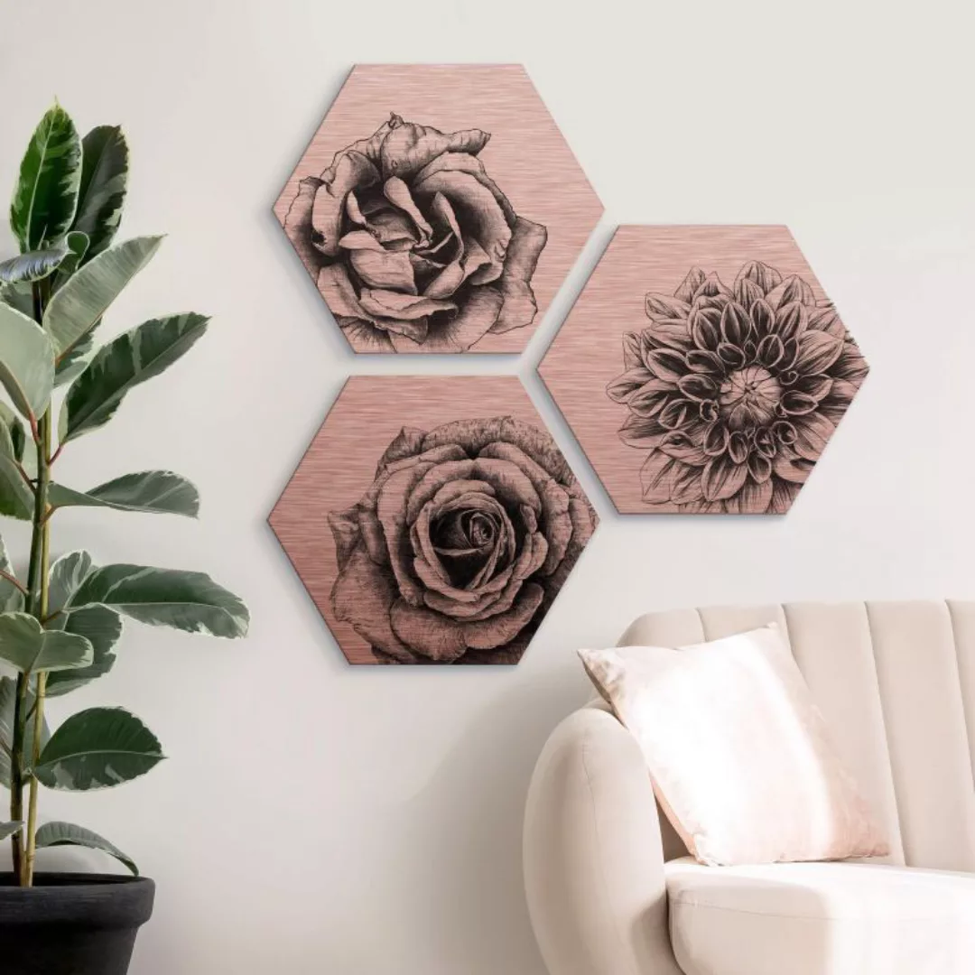 Wall-Art Mehrteilige Bilder »Florales Blumen Set Kupfer«, (Set, 3 St.) günstig online kaufen