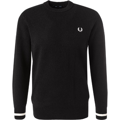 Fred Perry – Pullover aus Lammwolle in Schwarz mit Rundhalsausschnitt günstig online kaufen