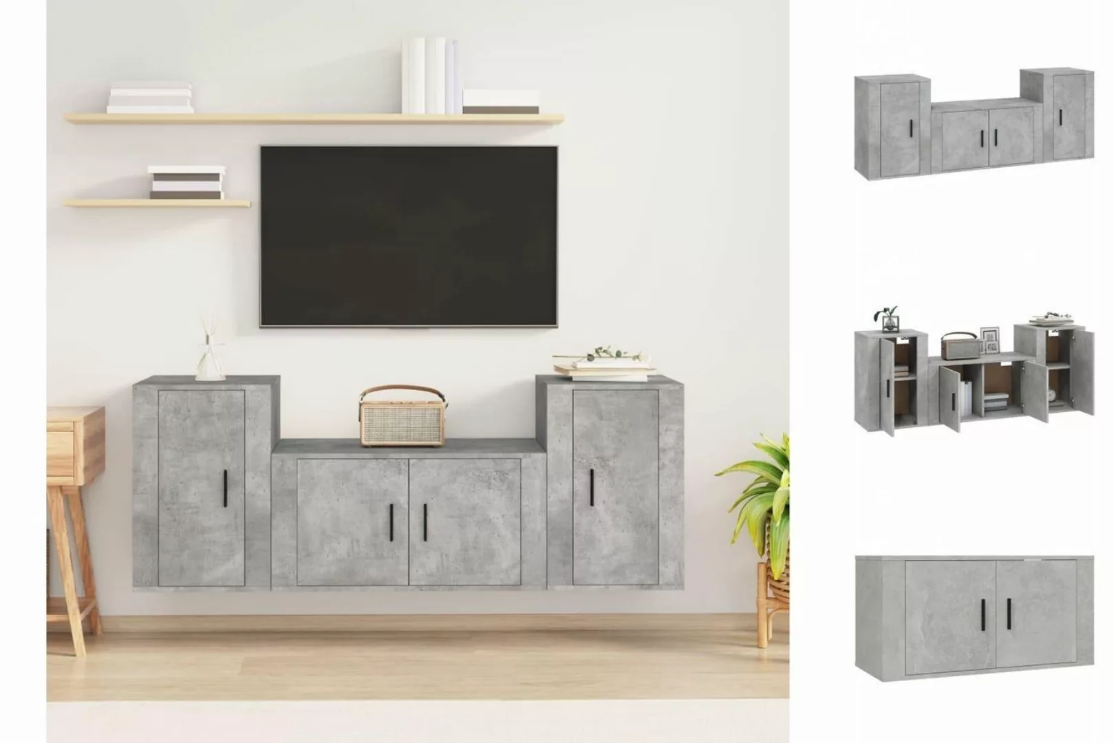 vidaXL TV-Schrank 3-tlg TV-Schrank-Set Betongrau Spanplatte TV-Lowboard Fer günstig online kaufen