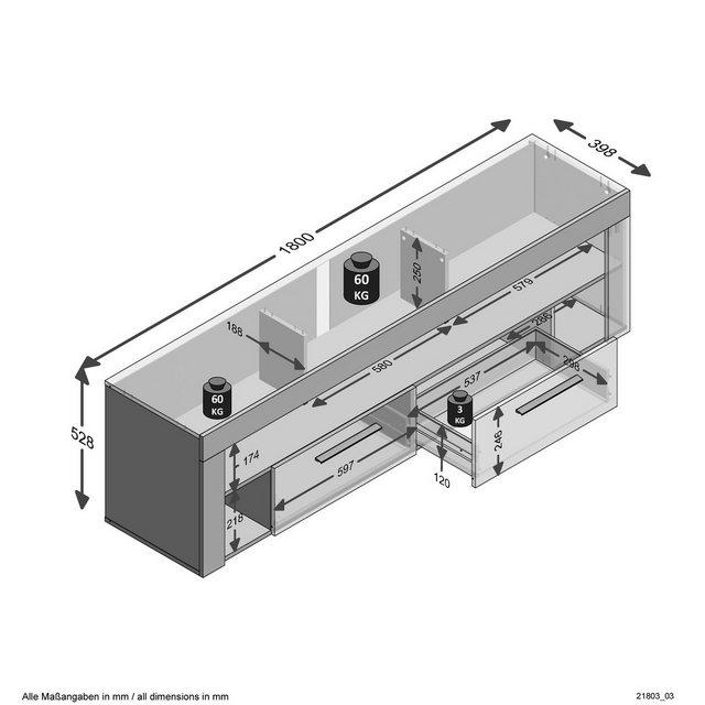 PREISBRECHER TV-Schrank VIBIO 2 in Sandeiche Dekor - 180x52,8x41,3cm (BxHxT günstig online kaufen