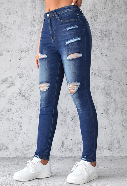 CHENIN Slouchy Jeans Stretch-jeans mit rissen und hoher taille, gewaschene günstig online kaufen