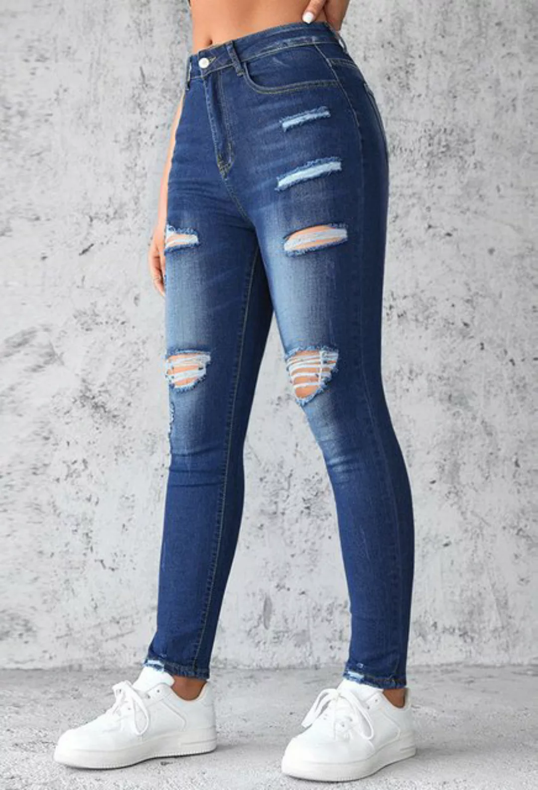 CHENIN Slouchy Jeans Stretch-jeans mit rissen und hoher taille, gewaschene günstig online kaufen