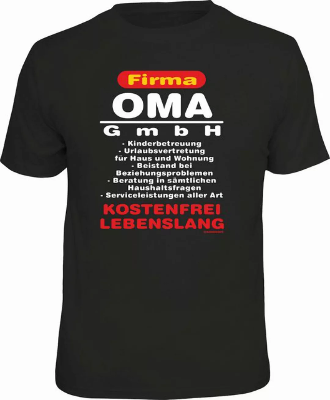 RAHMENLOS® T-Shirt für Großmütter: Firma Oma GmbH - kostenfrei, lebenslang günstig online kaufen