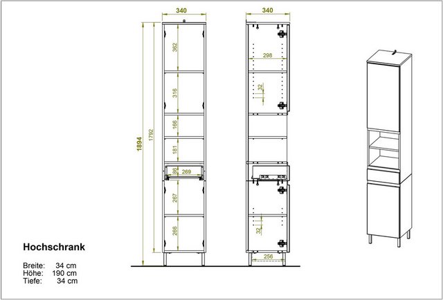 KADIMA DESIGN Hochschrank Hochschrank mit einstellbaren Fächern und Schubla günstig online kaufen