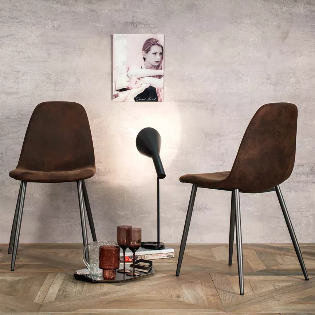 Esstisch Stühle in Dunkelbraun Kunstleder Metallgestell in Anthrazit (4er S günstig online kaufen